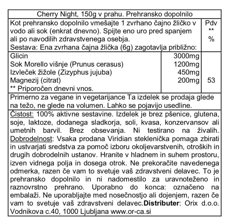 Cherry Night Viridian, 150 g - deklaracija