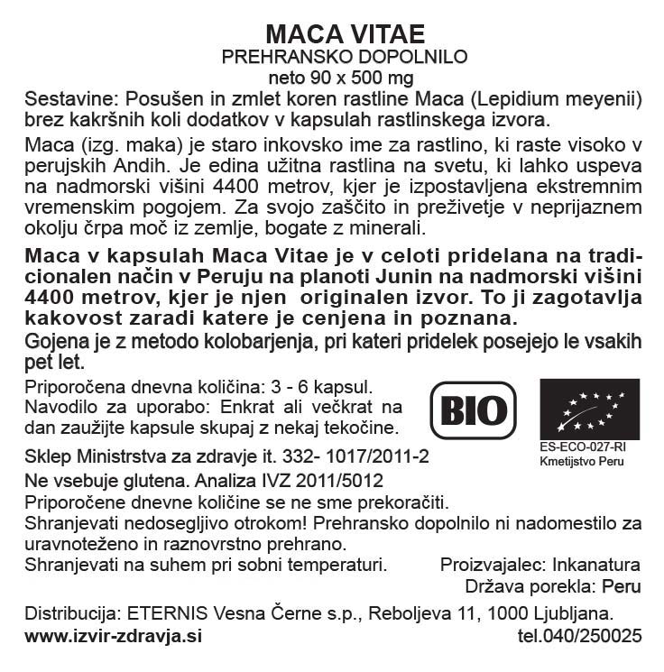 Natural Earth Maca Vitae, 90 kapsul - deklaracija