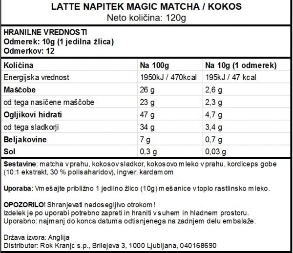 Matcha latte - Veganski latte napitek Matcha in kokos Vivo Life Magic