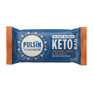 Pulsin KETO bar - veganska proteinska tablica z okusom pomaranče, čokolade in arašidov