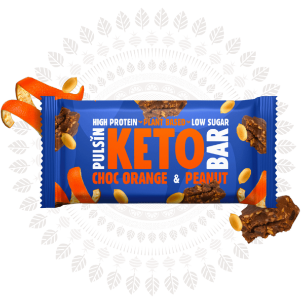 Pulsin KETO bar - veganska proteinska tablica z okusom pomaranče, čokolade in arašidov, 50 g