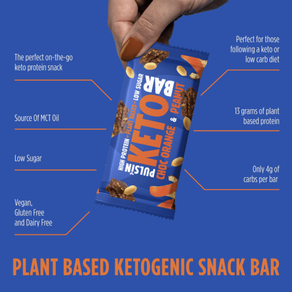 Pulsin KETO bar - veganska proteinska tablica z okusom pomaranče, čokolade in arašidov, 50 g - Image 2