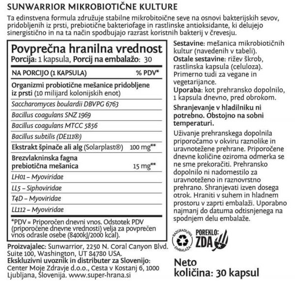 Sunwarrior mikrobiotične kulture - deklaracija