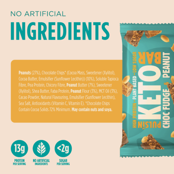 Pulsin KETO bar - veganska proteinska tablica z okusom arašidov in čokolade, 50 g - Image 2