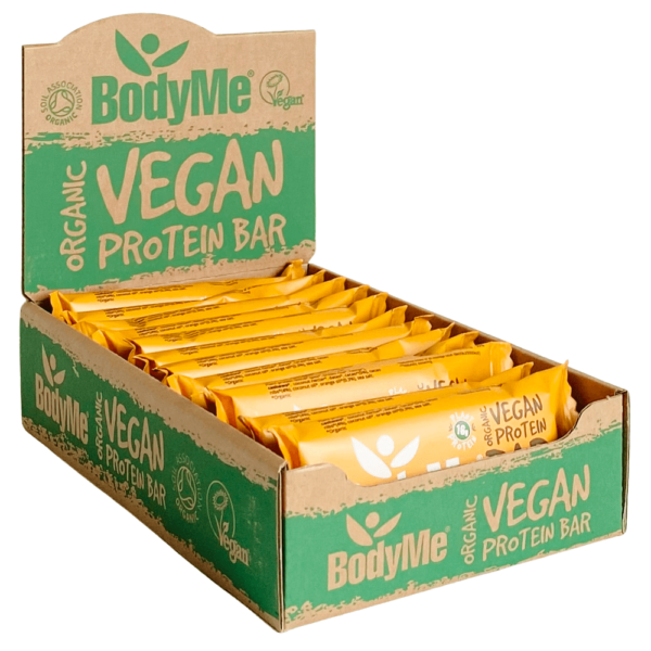 Ekološka veganska proteinska ploščica BodyMe z okusom KAKAVA in POMARANČE