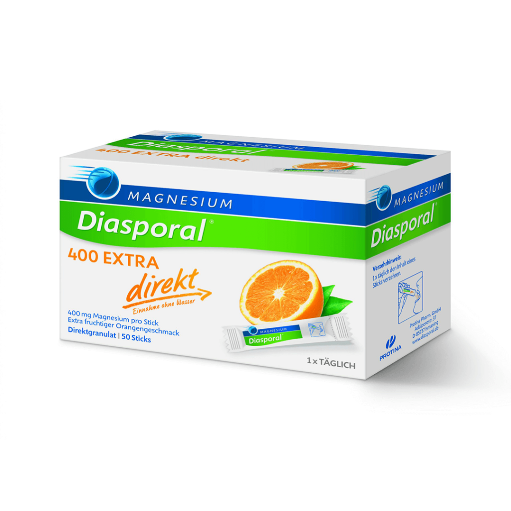 MagnesiumDiasporal 400 Extra Direkt, okus pomaranča, 20 vrečk / 50 vrečk • Nutriholis.si