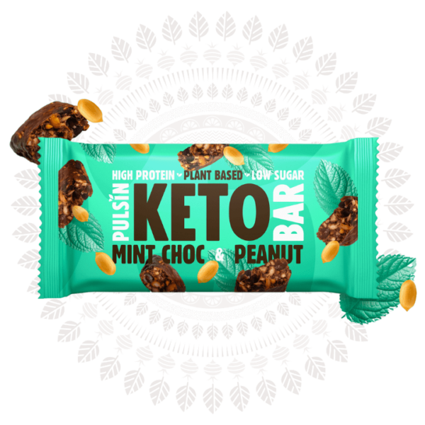 Pulsin KETO bar - veganska proteinska tablica z okusom mete, čokolade in arašidov, 50 g