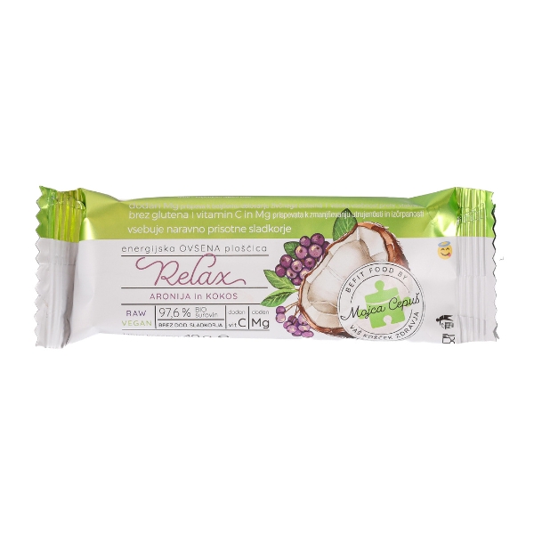 Relax ovsena ploščica Befit, okus aronija - kokos, 40 g