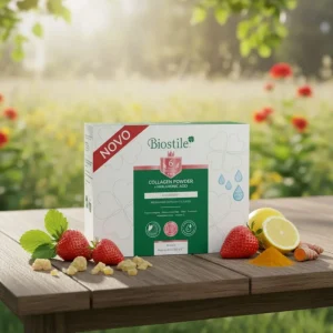 Biostile kolagen – Collagen powder s hialuronsko kislino, okus jagoda, 30 vrečk