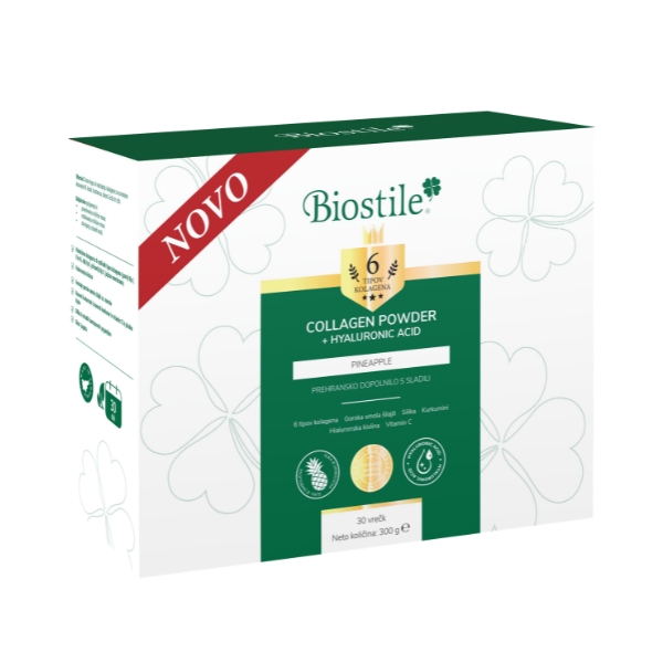 Biostile kolagen - Collagen powder s hialuronsko kislino, okus ananas, 30 vrečk