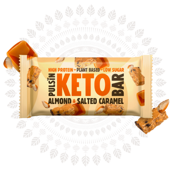 Pulsin Keto proteinska tablica z mandlji in slano karamelo, 50g