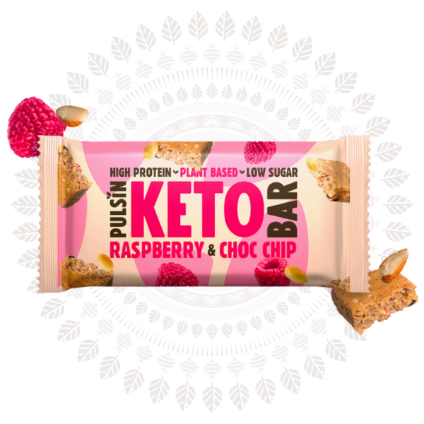 Pulsin Keto proteinska tablica z malino in čokolado, 50g
